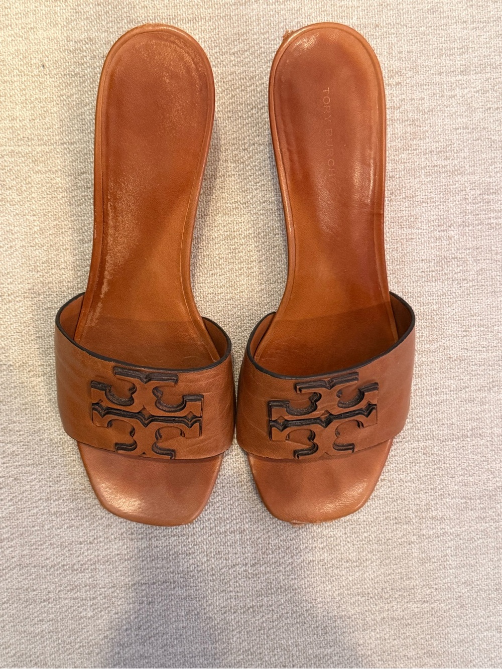 Tory Burch Brown Leather Logo Slide Sandals